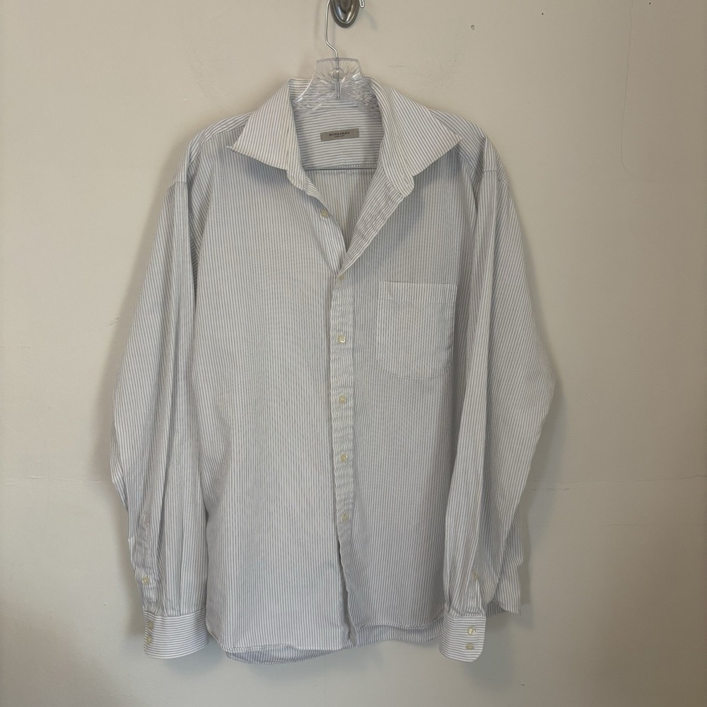 Burberry‎ Mens Striped Long Sleeve Button Up Shirt White Striped L 100%